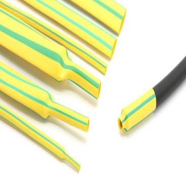 Yellow/Green Stripped Thin Wall Cross-linked Polyolefin Heat Shrink Tubing